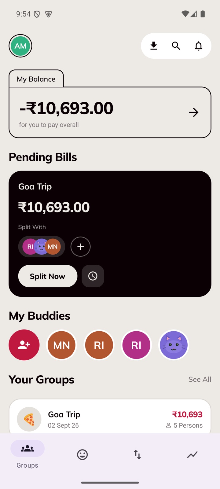 The Divzy home screen with the import button in the top bar.