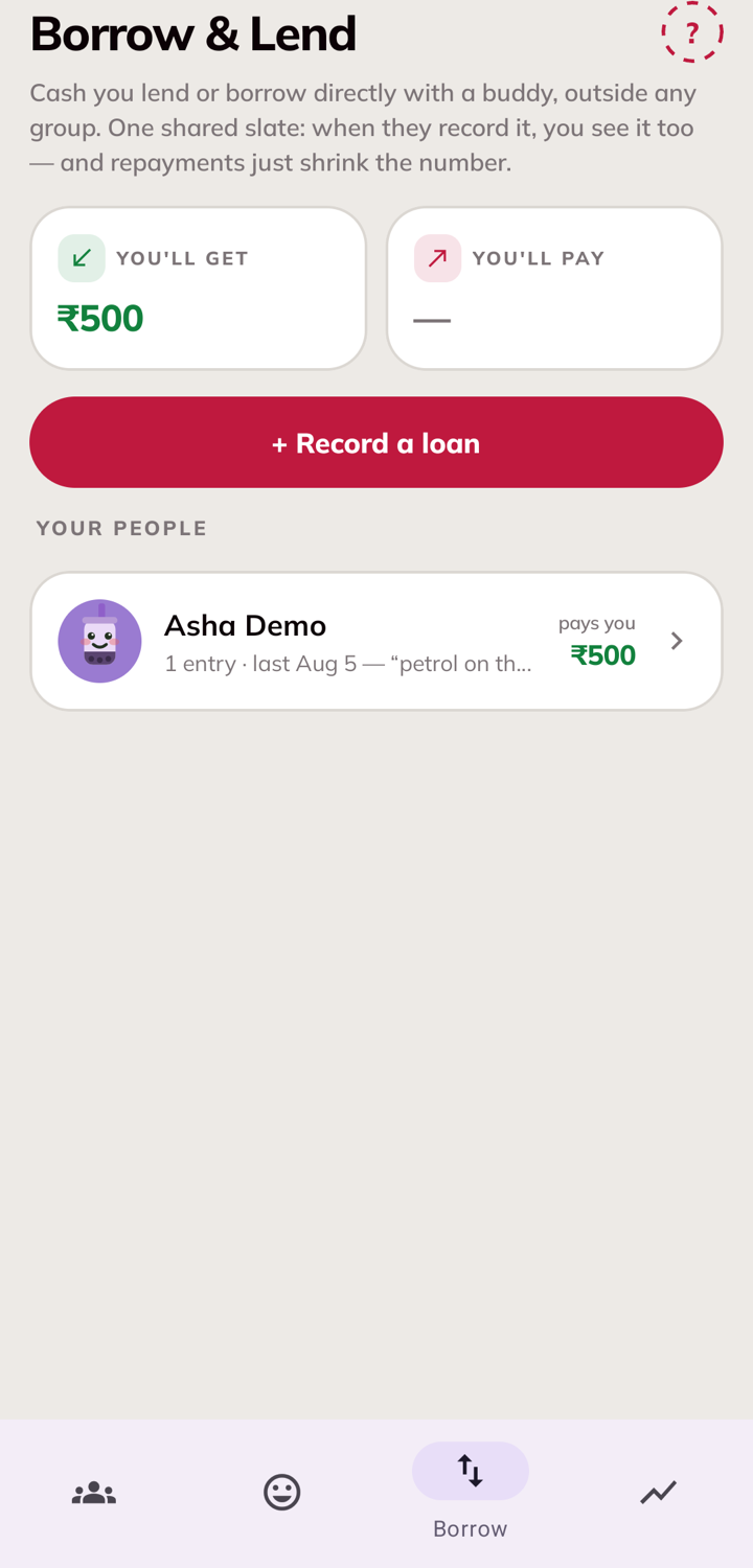 Borrow & Lend: one shared slate per buddy